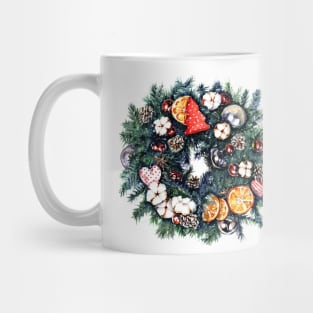 christmas wreath realistic watercolor illustration Mug